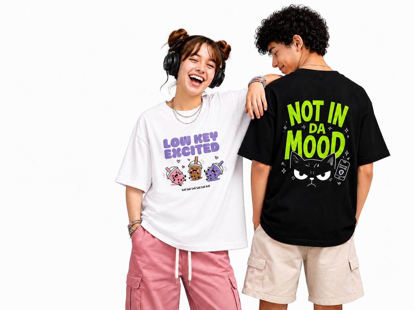 Oversized ZOZIBO hoodies and art-print tees on a young model